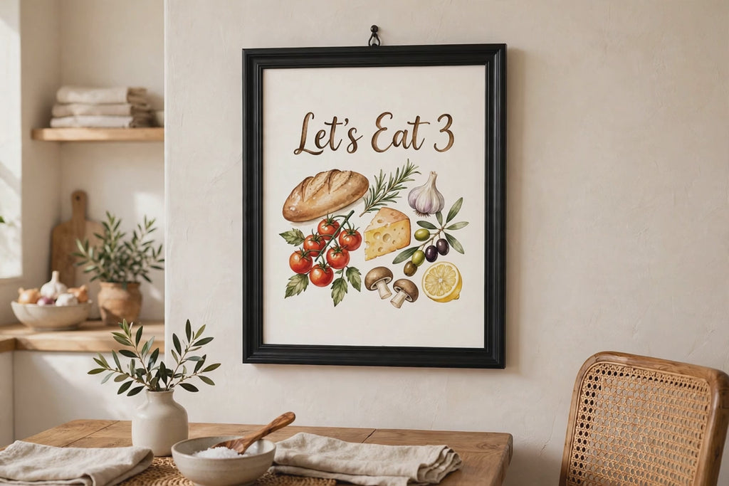 Lets Eat 3 Black Framed Print Kitchen Wall Art