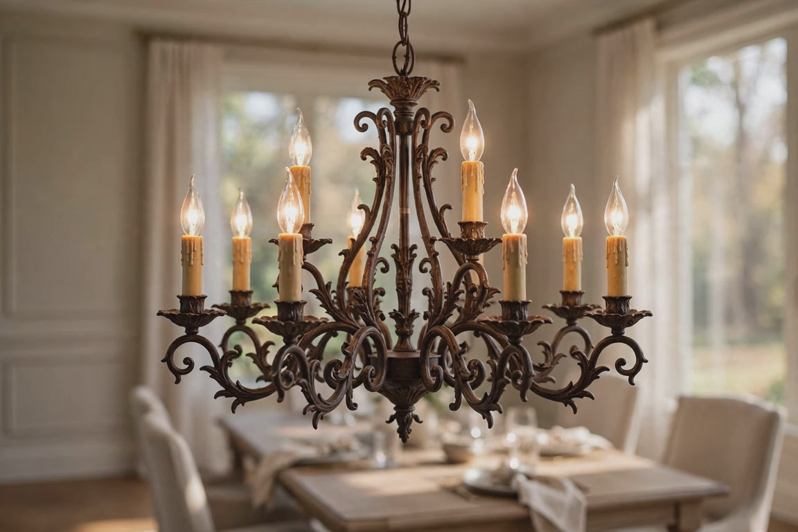 Brown Candle Style Multi Light Metal Dimmable Chandelier