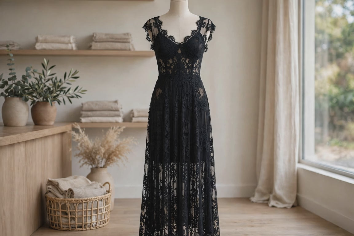 Clarise Black Lace Maxi Dress (Akalia Collection)