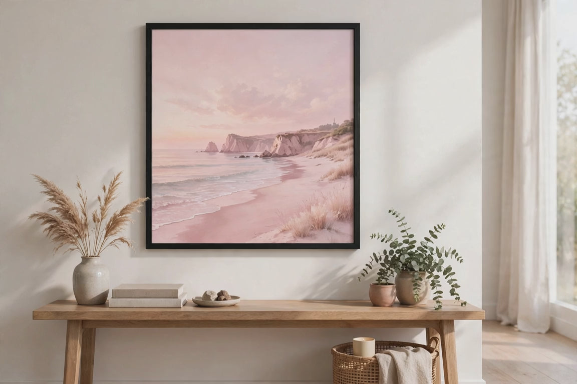 Pink Beach Emotions Black Framed Print Wall Art