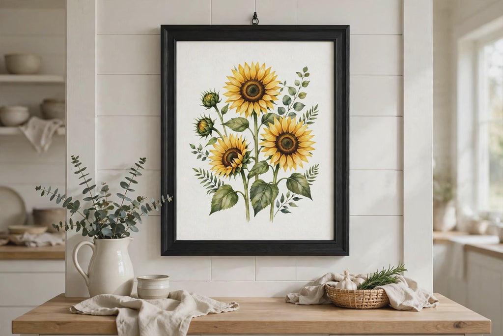 Sunflowers from the Farm 4 Black Framed Print Wall Art