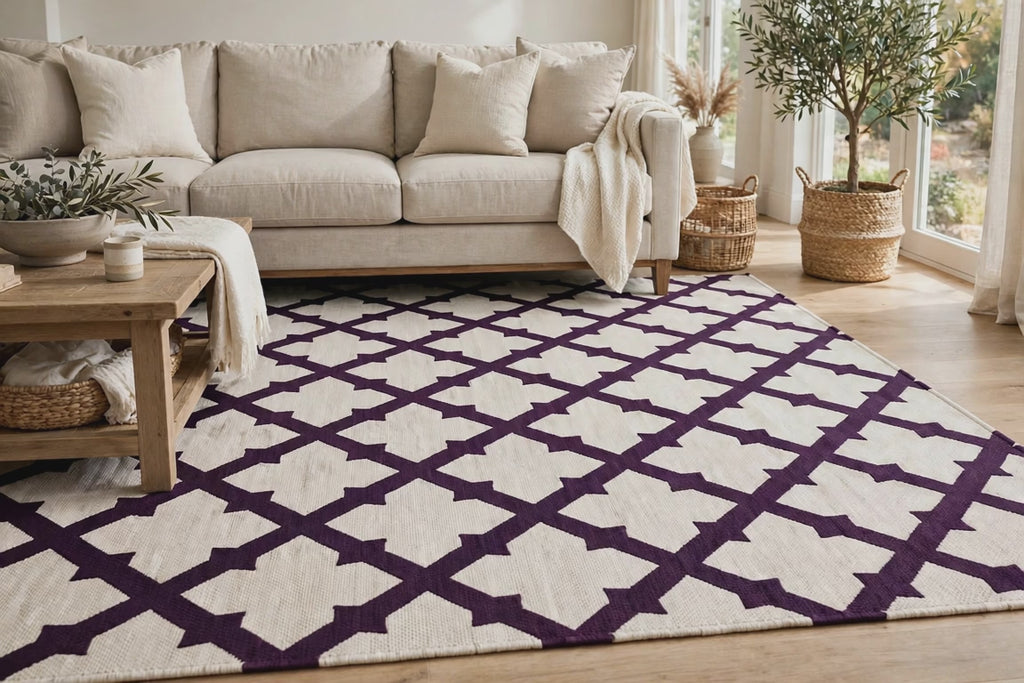 8' X 10' Eggplant and Ivory Trellis Washable Indoor Outdoor Area Rug